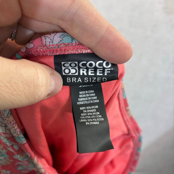 Coco Reef 2 Piece Tankini Top High Waist Bottom Padded 32DD/Small Pink Paisley - Picture 4 of 14